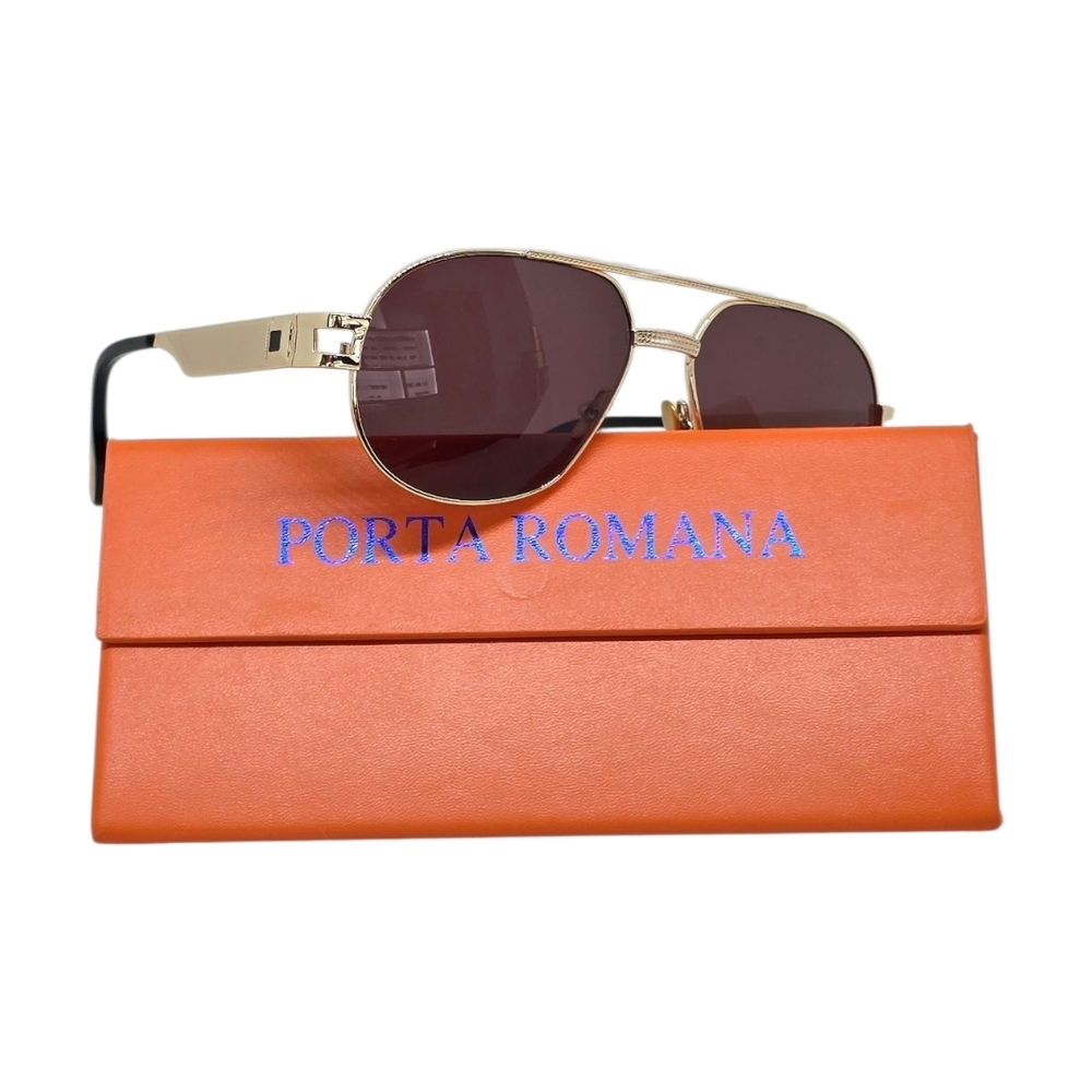 Porta Romana Gold Frame Sunglasses with Brown Lenses